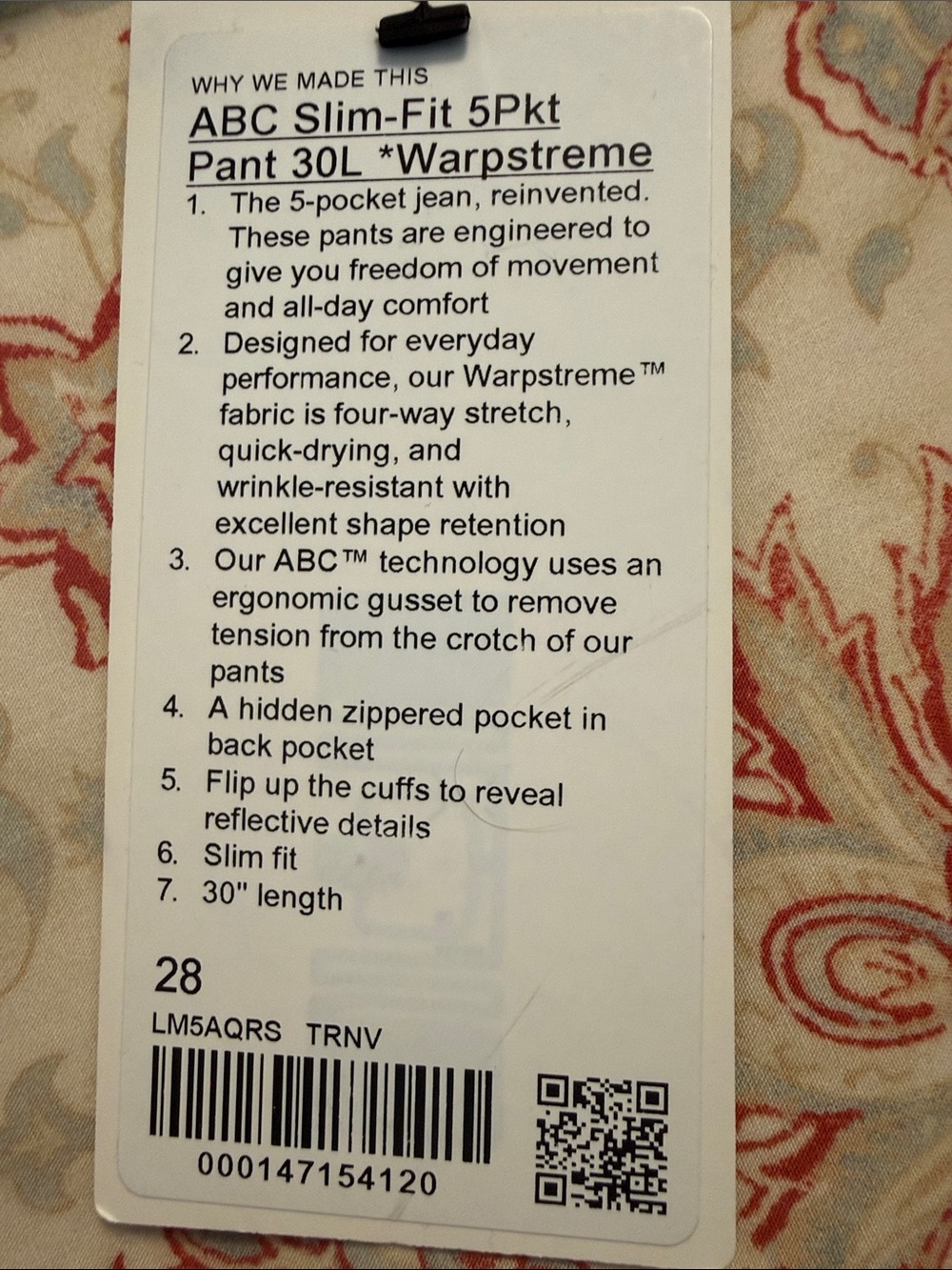 Lululemon BNWT ABC Slim-Fit Pants 28 W x 30” L Warpstreme 5-Pocket Pant - Picture 11 of 12